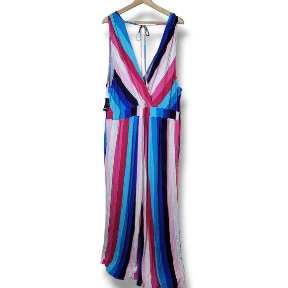 Torrid Supersoft Surplice Jumpsuit NWT 4X Vibrant Striped Wide Leg Plus Size - Picture 4 of 9